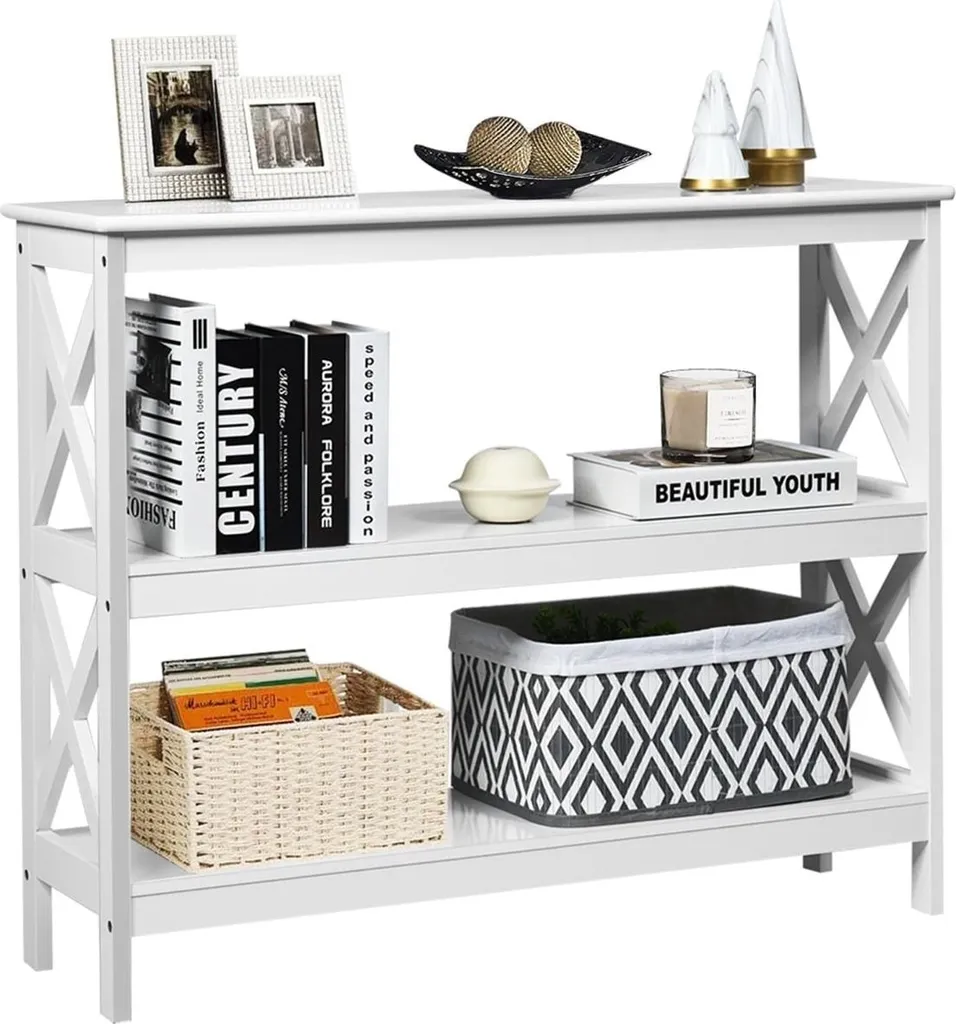 Table console industrielle blanche 100 cm avec étagère de rangement basse - 2