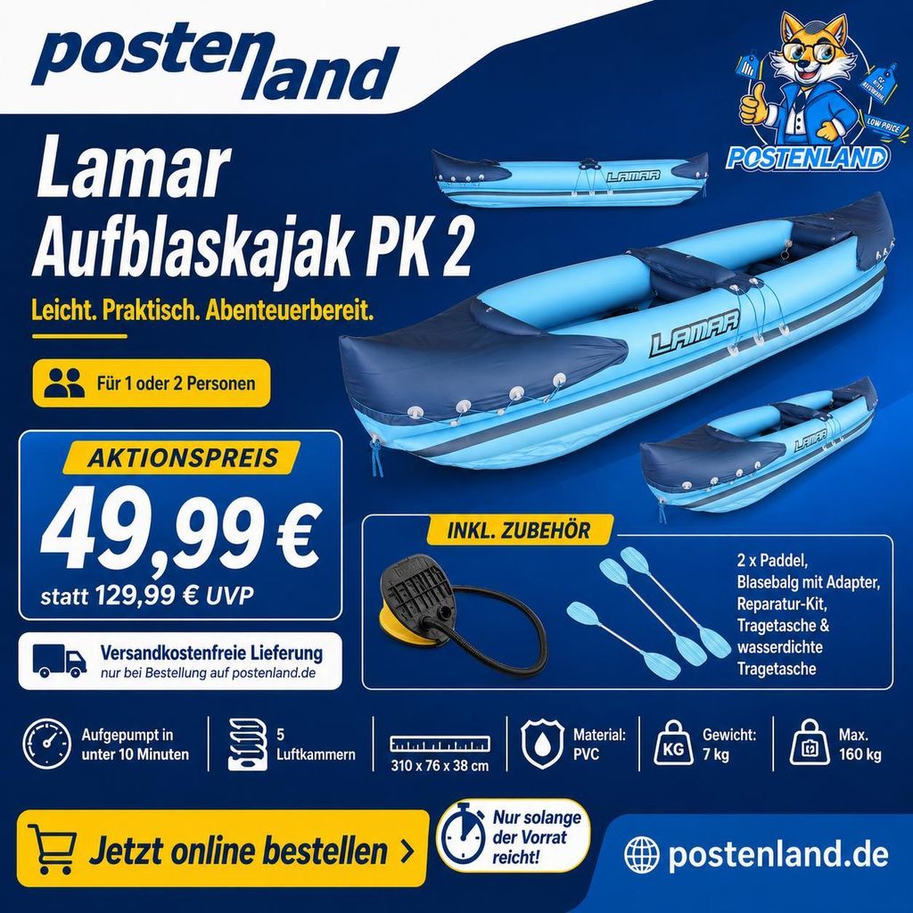 Aufblaskajak PK2 Blau Produktbild 