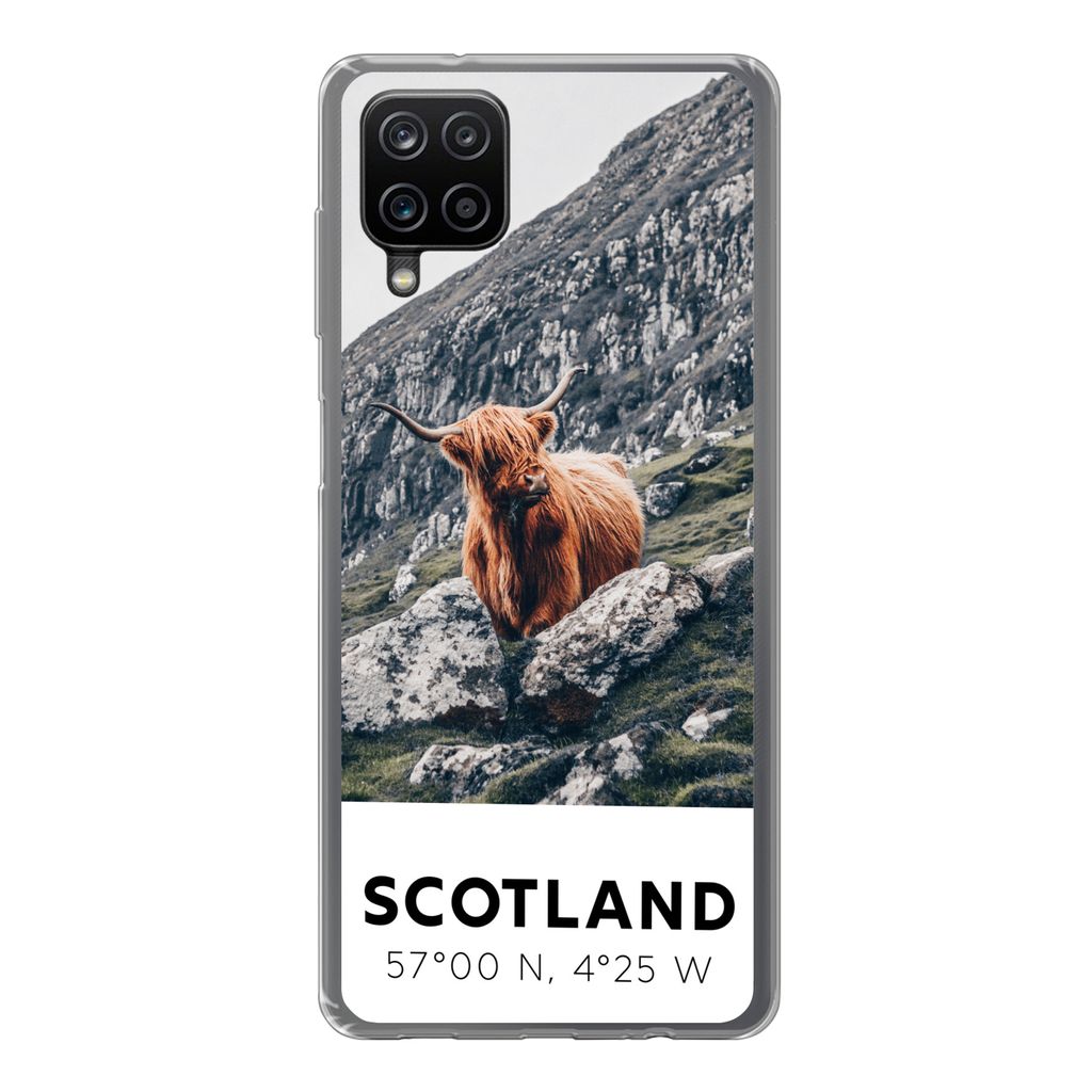 MuchoWow Handyhülle Schutzhülle Hülle für Samsung Galaxy A12 Schottland - Schottische Highlander - Berge Silikon Softcase Handy Hülle - Bild