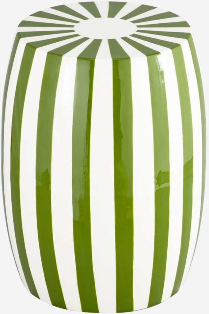 sweeek - Beistelltisch, Sofaende, Nachttisch aus emailliertem Stahl, zweifarbige Streifen Ø 35 x H 46 cm - Grün