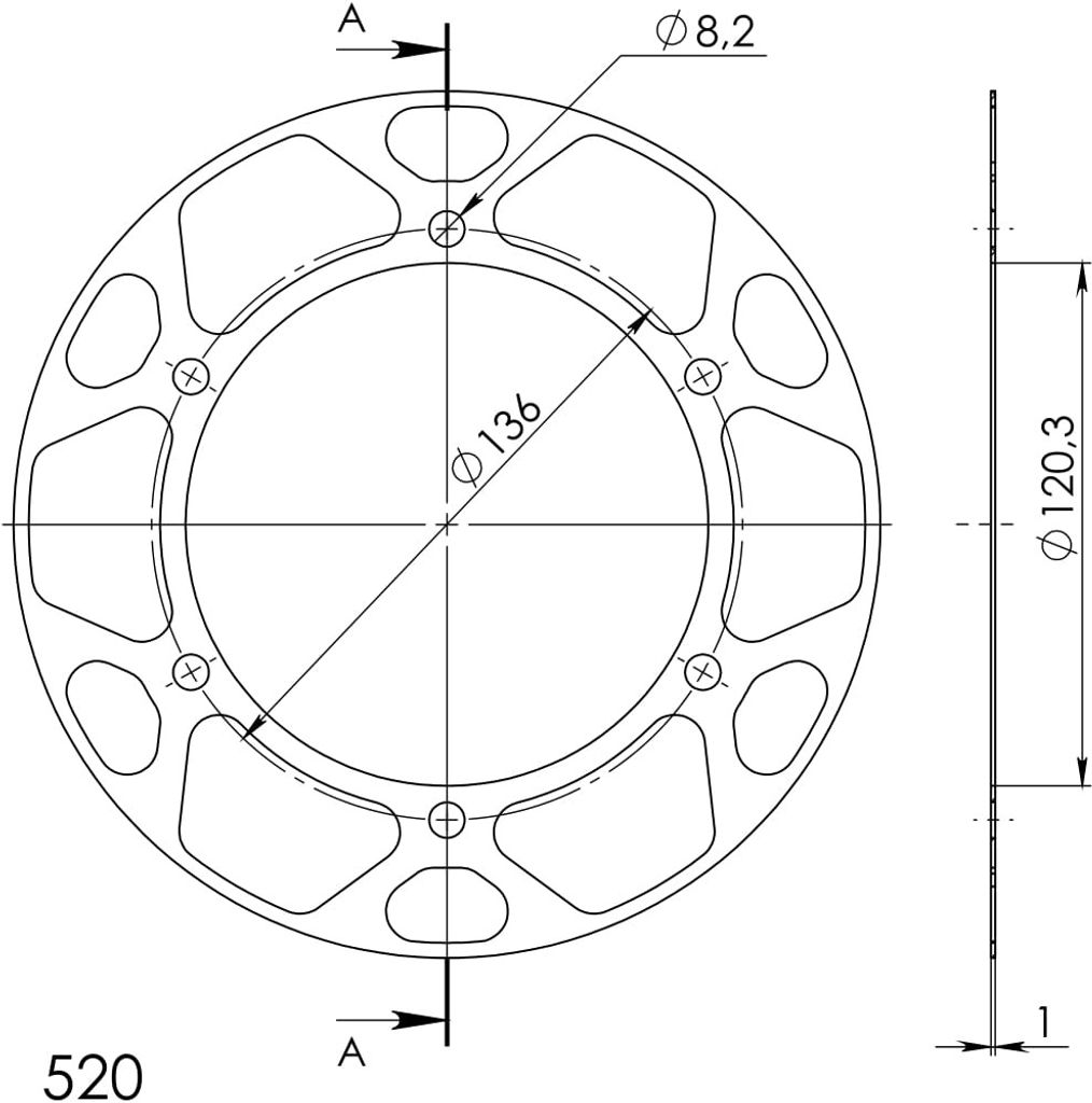 Edge-Disc Supersprox 520 - 45Z (gold) ACD-846:45-GLD|ID 120,0 LK 136,0 6-Loch