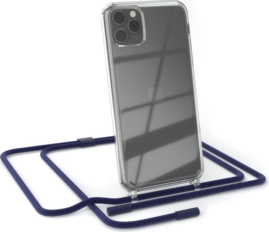 EAZY CASE Handykette für Apple iPhone 11 Pro Max, Clear Case aus Silikon, mit Umhängeband, abnehmbare Endstücke, Handyband in Blau