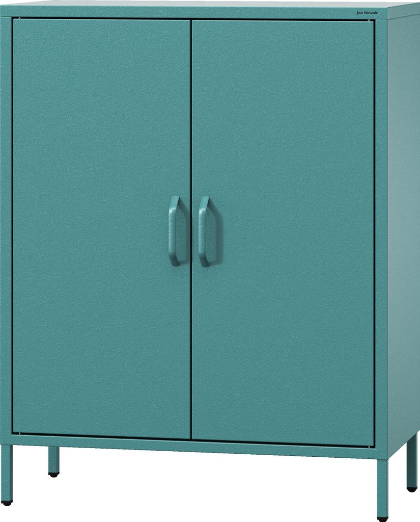 Jan Nowak Kommode mit Doppeltür VITO kleiner Schrank Magnetverschluss verstellbare Einlegeböden Metall Wohnzimmer Flur, 80 x 101,5 x 40 cm, Seegrün