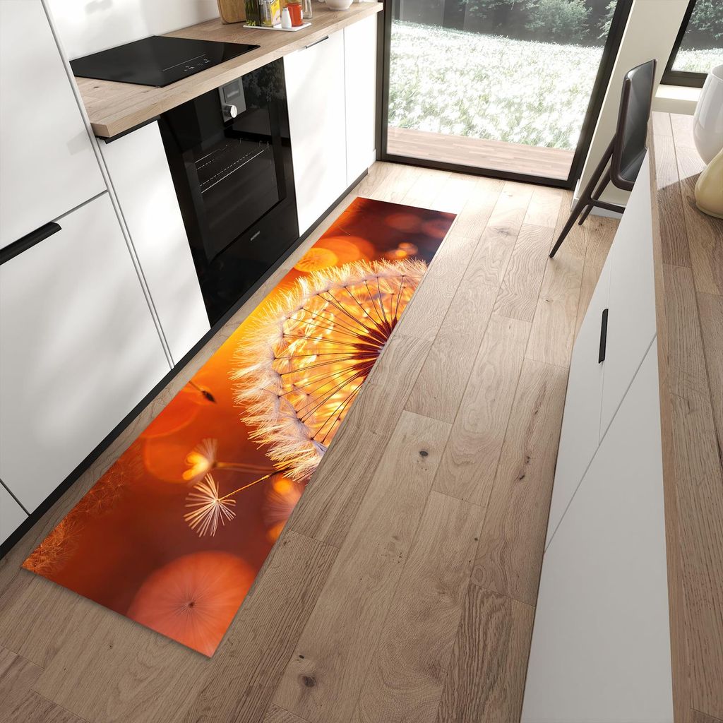 Küchenteppich 60x240cm rutschfest & abwischbar PVC Läufer - Leuchtender Loewenzahn