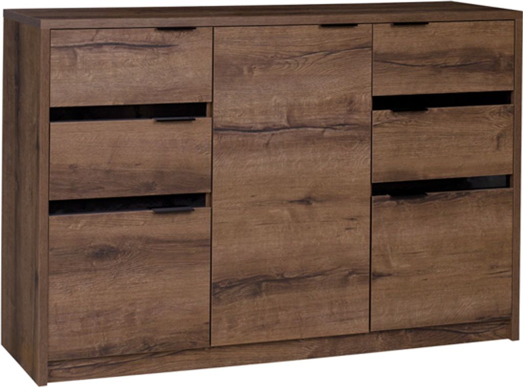 Kommode Sideboard 4 Schubladen 3 Türen DENVER DV5 eiche Produktbild 