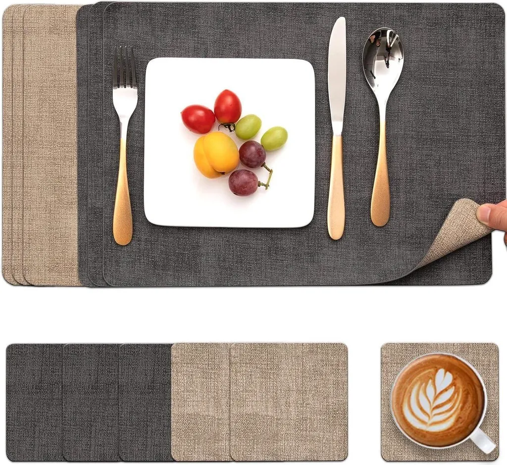 Set 6 Tovagliette in Ecopelle Luxury Grigio Beige | Tavola Gourmet