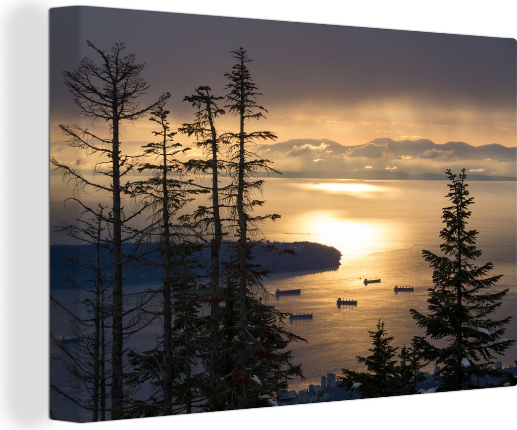 OneMillionCanvasses - Leinwandbilder - 140x90 cm, Sonnenaufgang am Grouse Mountain in British Columbia, Kanada, Wandbilder Kunstdruck Wanddekorat...