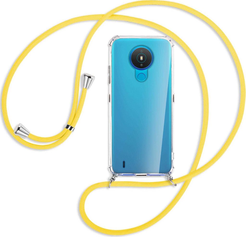 Handykette Backcover-Schutzhülle mit Band (Metall silberfarben) für Nokia 1.4 - gelb