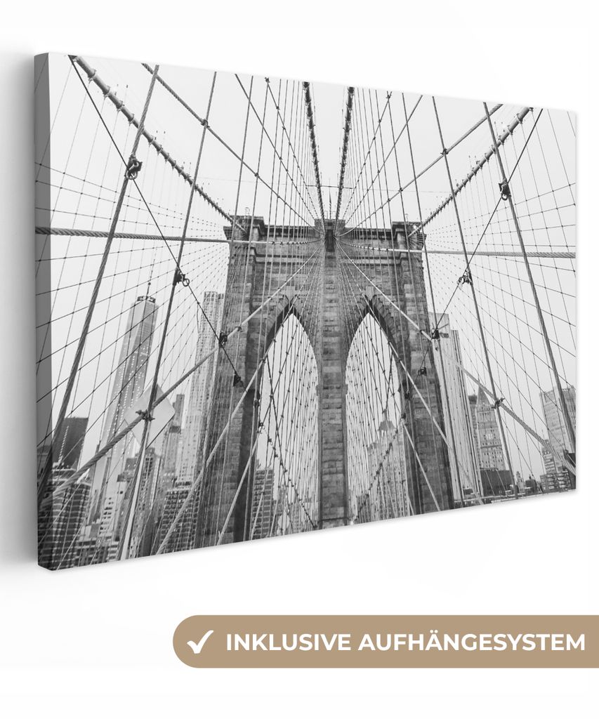 OneMillionCanvasses - Leinwandbilder - 150x100 cm, Brooklyn Bridge - Brücke - Architektur - Gebäude, Wandbilder Kunstdruck Wanddekoration - Fot...