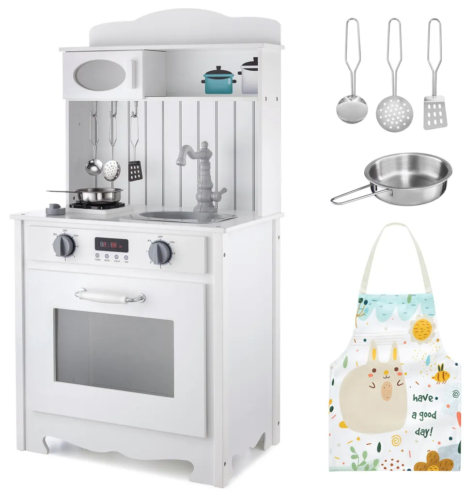 Cuisine en bois blanc robuste enfant : finis les jouets plastiques fragiles