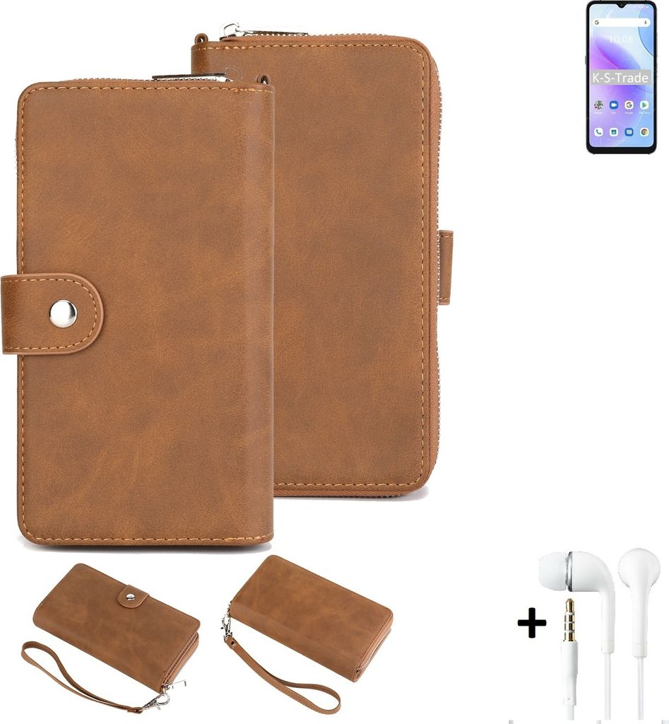 K-S-Trade Handy Schutz Hülle kompatibel mit UMIDIGI A11s + Kopfhörer Portemonnee Tasche Wallet-Case Bookstyle-Etui braun (1x)