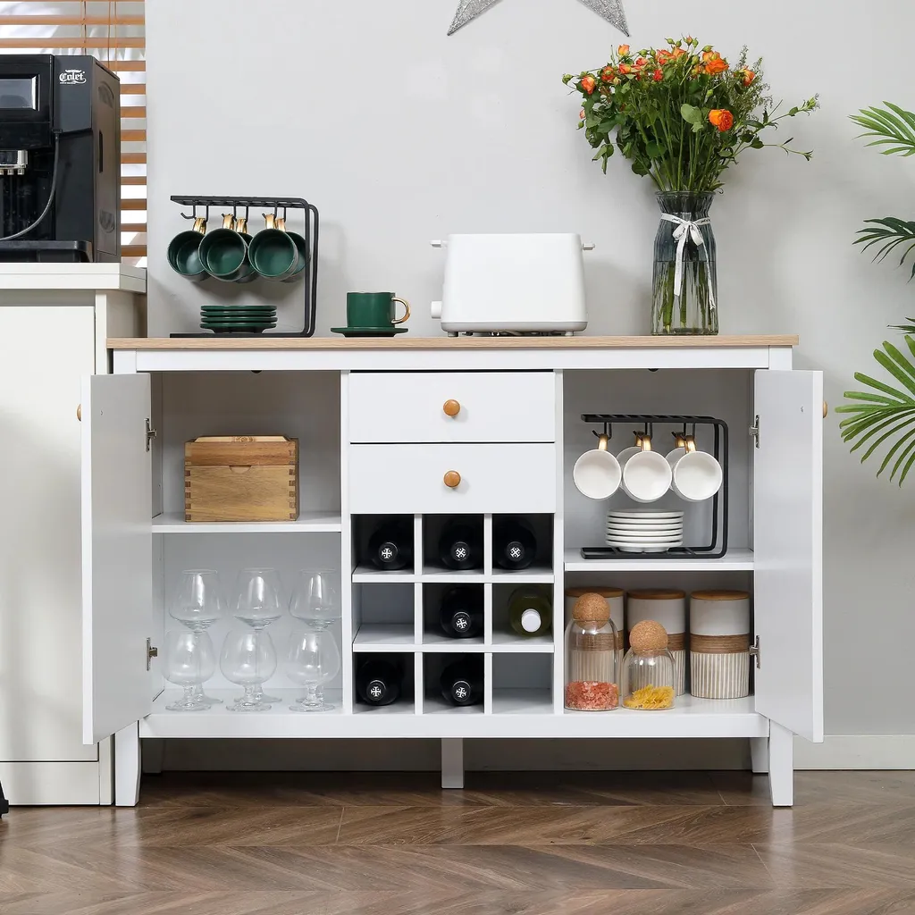 Meuble de cuisine bas blanc avec range-bouteilles et tiroirs polyvalents - 9