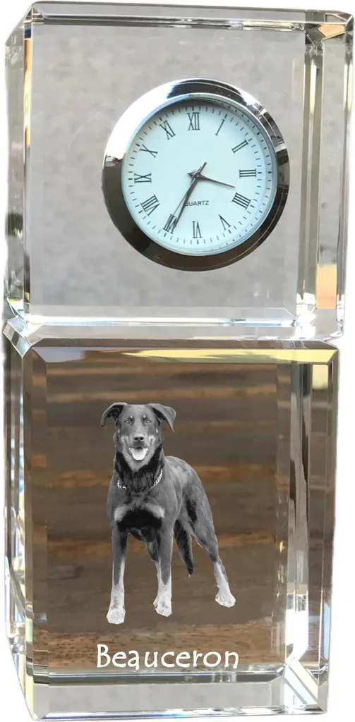 Berger de Beauce - orologio in cristallo con foto, foto del cane nel cristallo, orologio da tavolo personalizzato del marchio Art-Dog