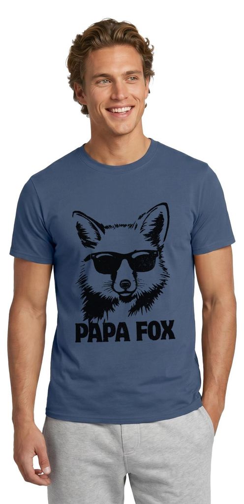 Spreadshirt Papa Fox Mit Sonnenbrille Für Coole Väter Männer T-Shirt, 3XL, Dunkles Denimblau