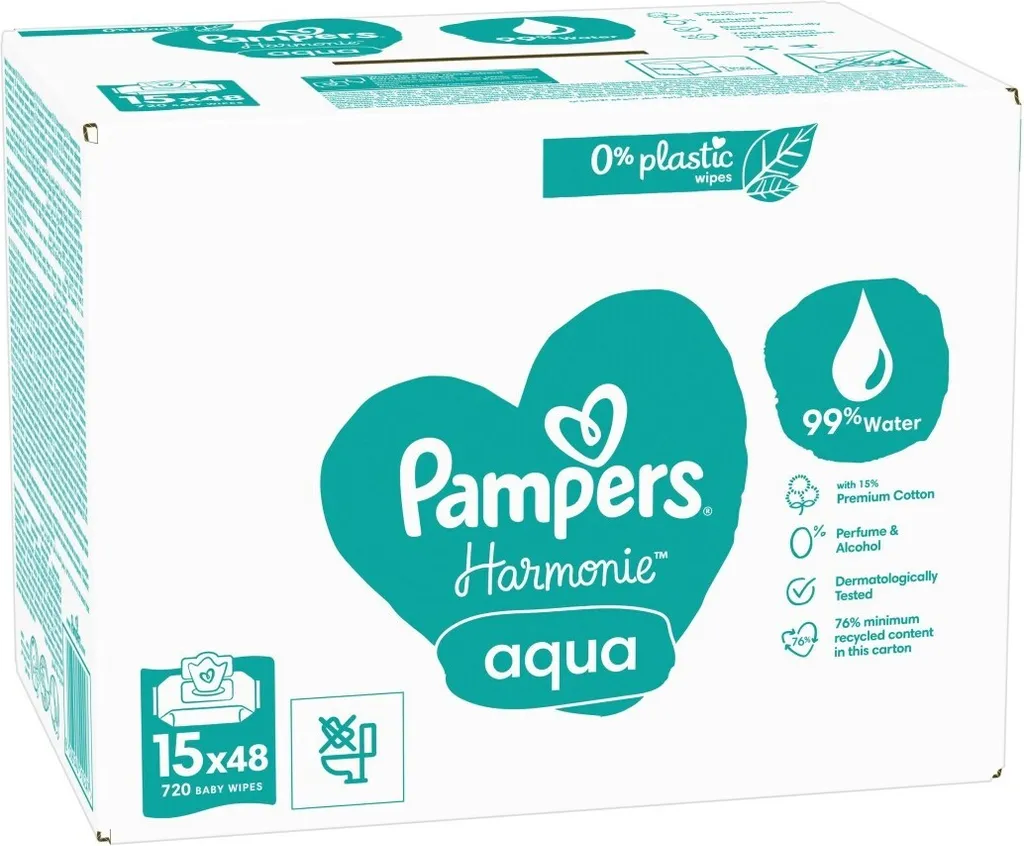 Pampers Harmonie Aqua 720 Pezzi - Salviettine Neonato 99% Acqua