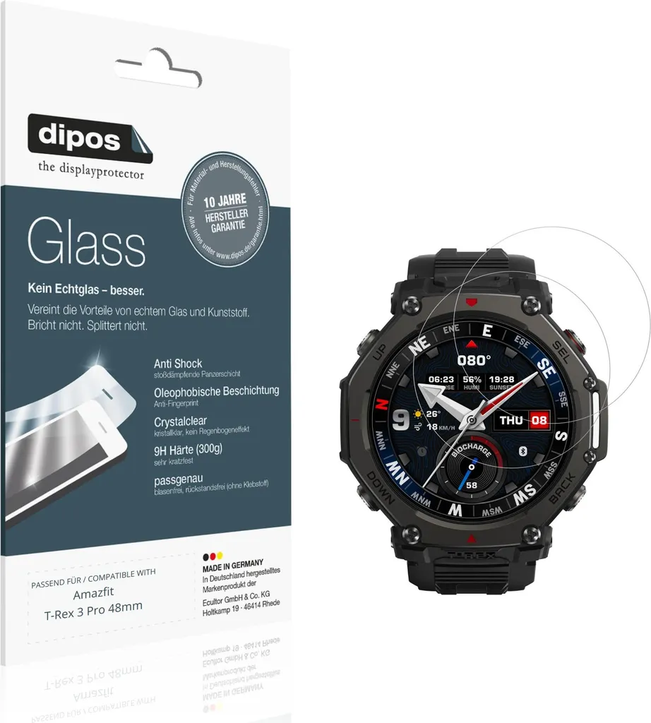 2x Pellicola Amazfit T-Rex 3 Pro 48mm | Vetro Flessibile 9H dipos