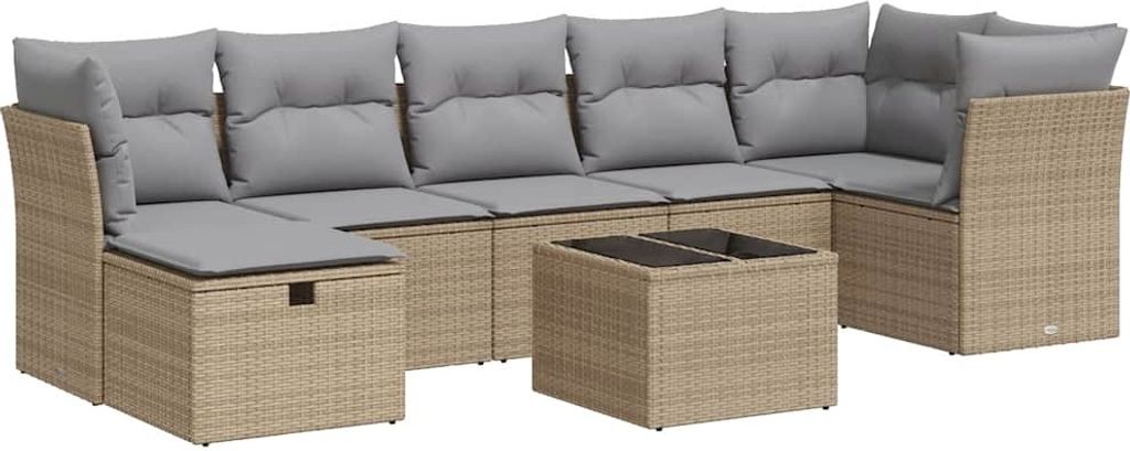 vidaXL 8-tlg. Garten-Sofagarnitur mit Kissen Beige Poly Rattan