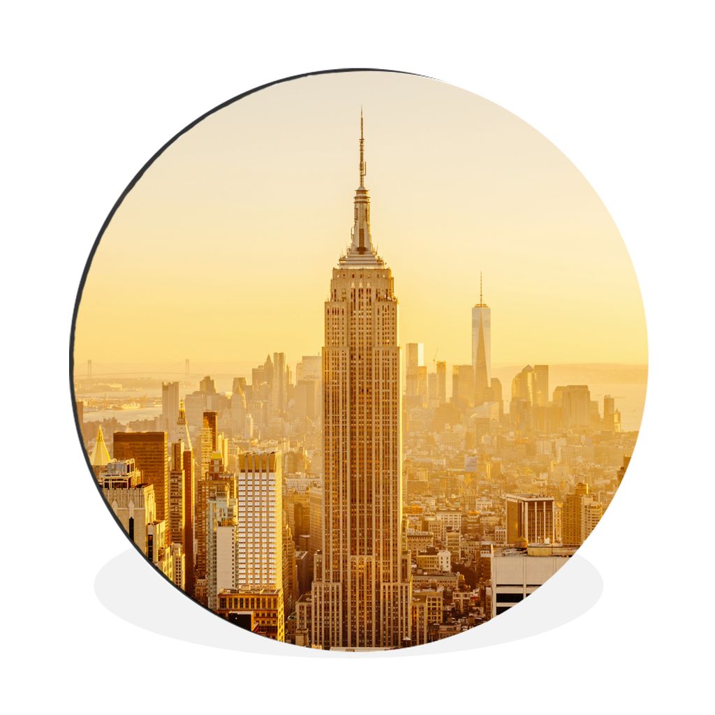 MuchoWow Aluminium Wandkreis USA - Gold - New York Ø 90 cm Wanddeko Modern Wohnzimmer - Mauerkreis - Wandbilder - Runde Bild - Bild aus Aluminiu...