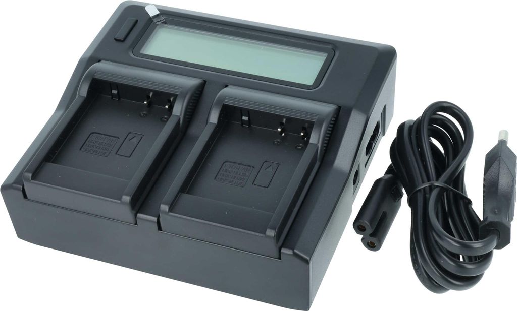 vhbw Dual Ladegerät kompatibel mit Panasonic Lumix DMC-GF3P, DMC-GF3K, DMC-GF3R, DMC-GF3CW Kamera Camcorder - Ladeschale Ladeanzeige + Display