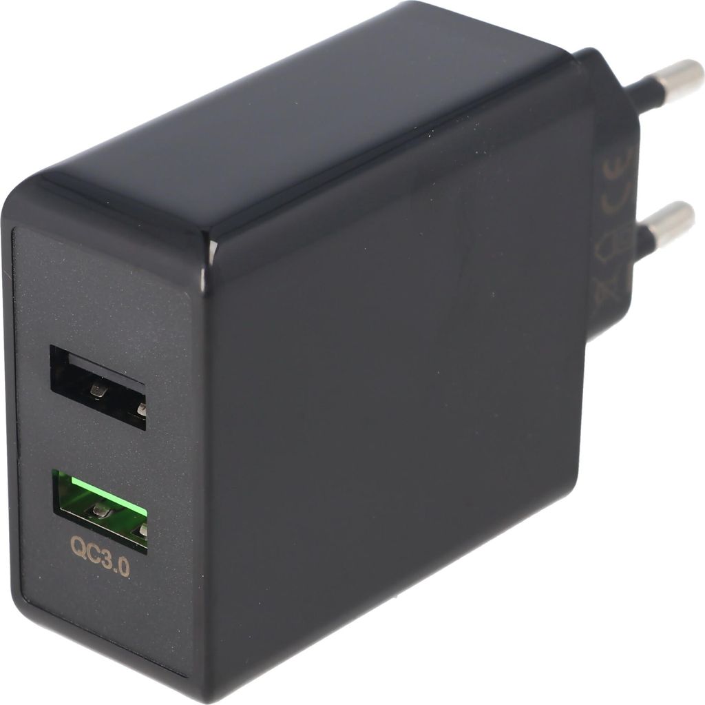 Dual-USB Schnellladegerät USB QC3.0 28W schwarz, lädt bis Produktbild 