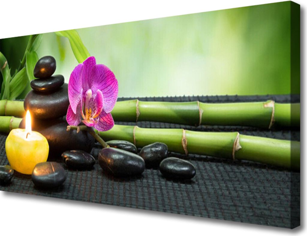 Tulup Leinwand-Bilder 100x50 Wandbild Canvas Kunstdruck Bambus Blume Steine Kerze Spa