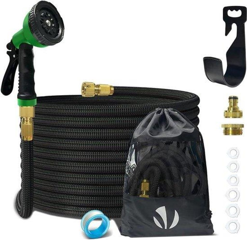 Flexibele Gartenhose 15m Gartenschlauch Flexibel 8 Sprühfunktionen Schnellkupplungen Wandbefestigung Schwarz