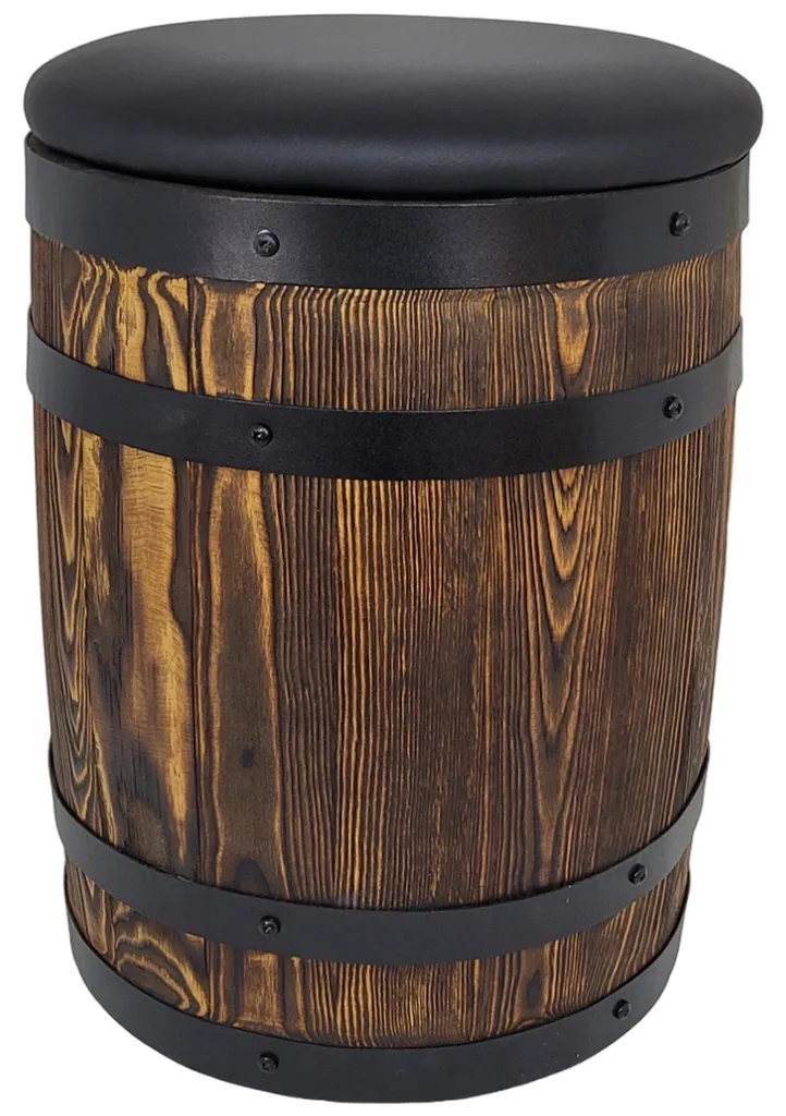 Pouf Barrel wengé 45 cm bois brossé - Assise paille design rustique