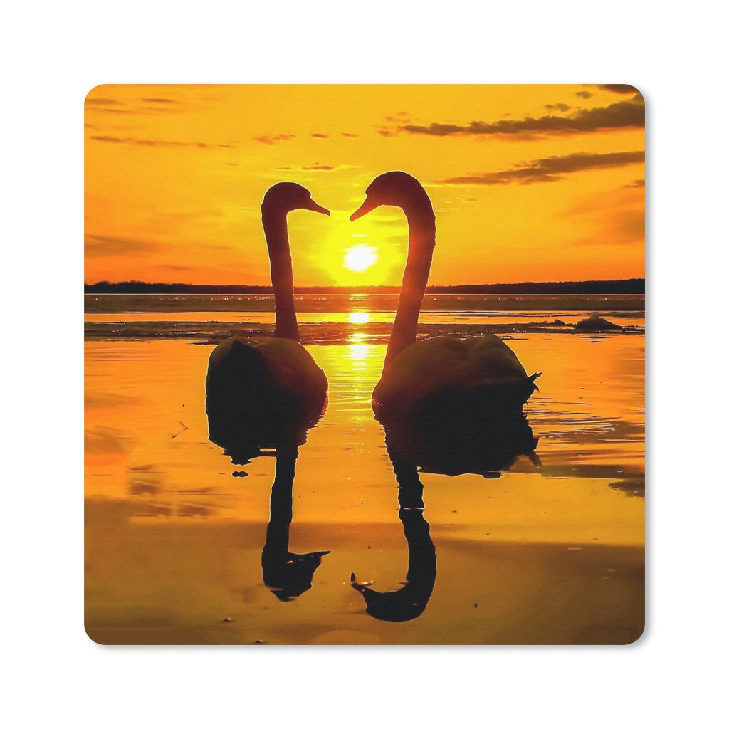 MuchoWow Mauspad Mousepad Schwäne - Sonnenuntergang - Vogel - Orange - Wasser 20x20 cm - Mousepads - Maus Mat - Pad - Mausunterlage - Desk Mat -...