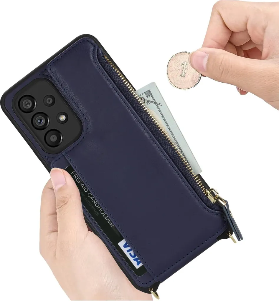 Housse Cuir Galaxy A53 5G avec Porte-Cartes et Portefeuille Bleu Marine