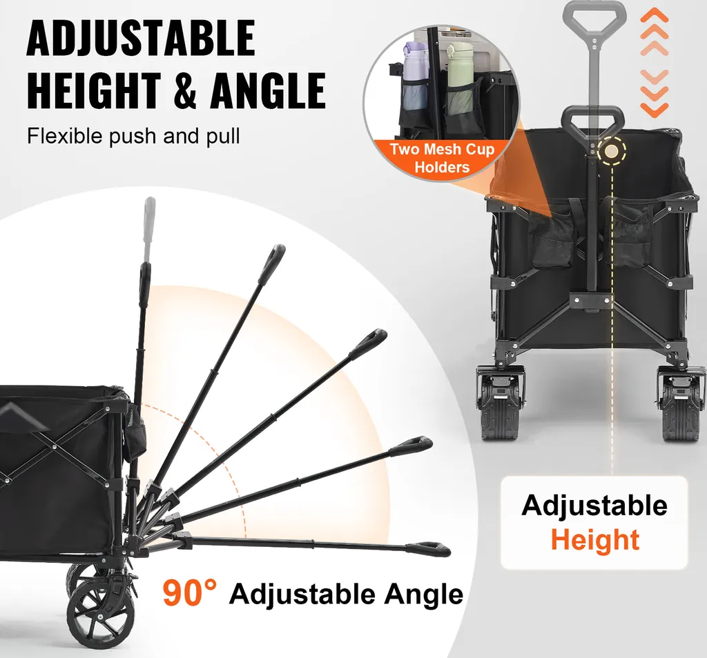 SucceBuy Carrello pieghevole da, 113 l carrello da spiaggia con ruote per tutti i terreni, robusto carrello pieghevole, capacità di carico di 250 lbs con portabicchieri, carrello sportivo per campeggio, shopping, giardinaggio - 5