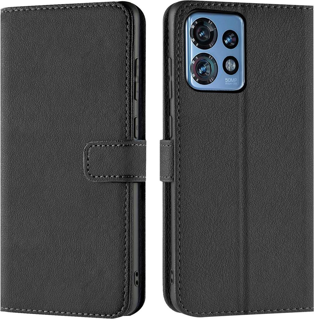 Conie Klapp Tasche für Motorola Edge 40 Pro Kartenfach Rundumschutz Hülle in Schwarz