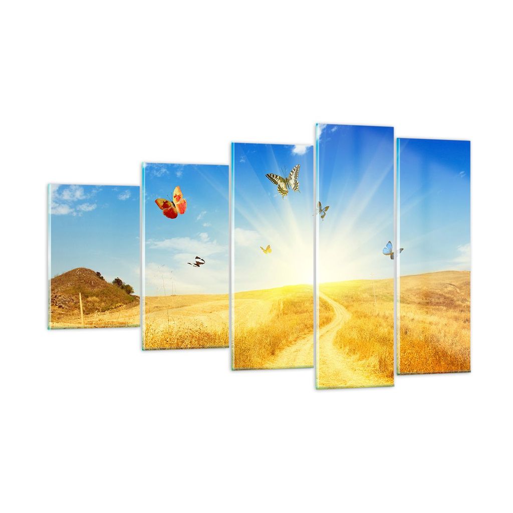Bilder auf glas - Schmetterlinge Wiese Gras - 100x60cm - Glasbilder - Wandbilder - Kunstdruck - zum Aufhängen bereit - Wanddekoration aus Glas - G...