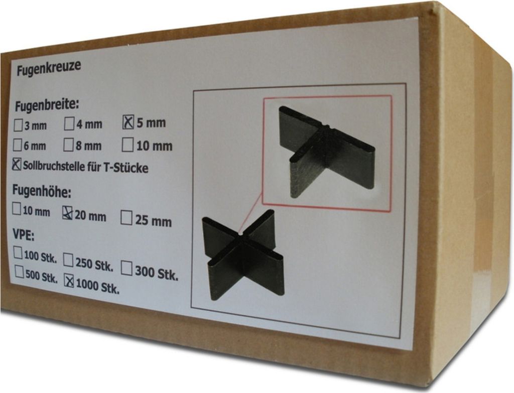 Fugenkreuze, Größe 5 mm / Höhe 20 mm, Anzahl 1000 Stück (Pack à 1.000 Stück)