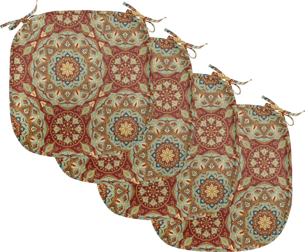 Coussins de Chaise Anti-Taches 40x40 cm Lot de 4 avec Sangles Mandala