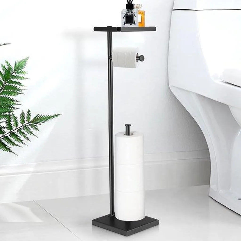 Serviteur WC noir en acier inoxydable avec 4 roulettes - 17 x 15 x 73 cm