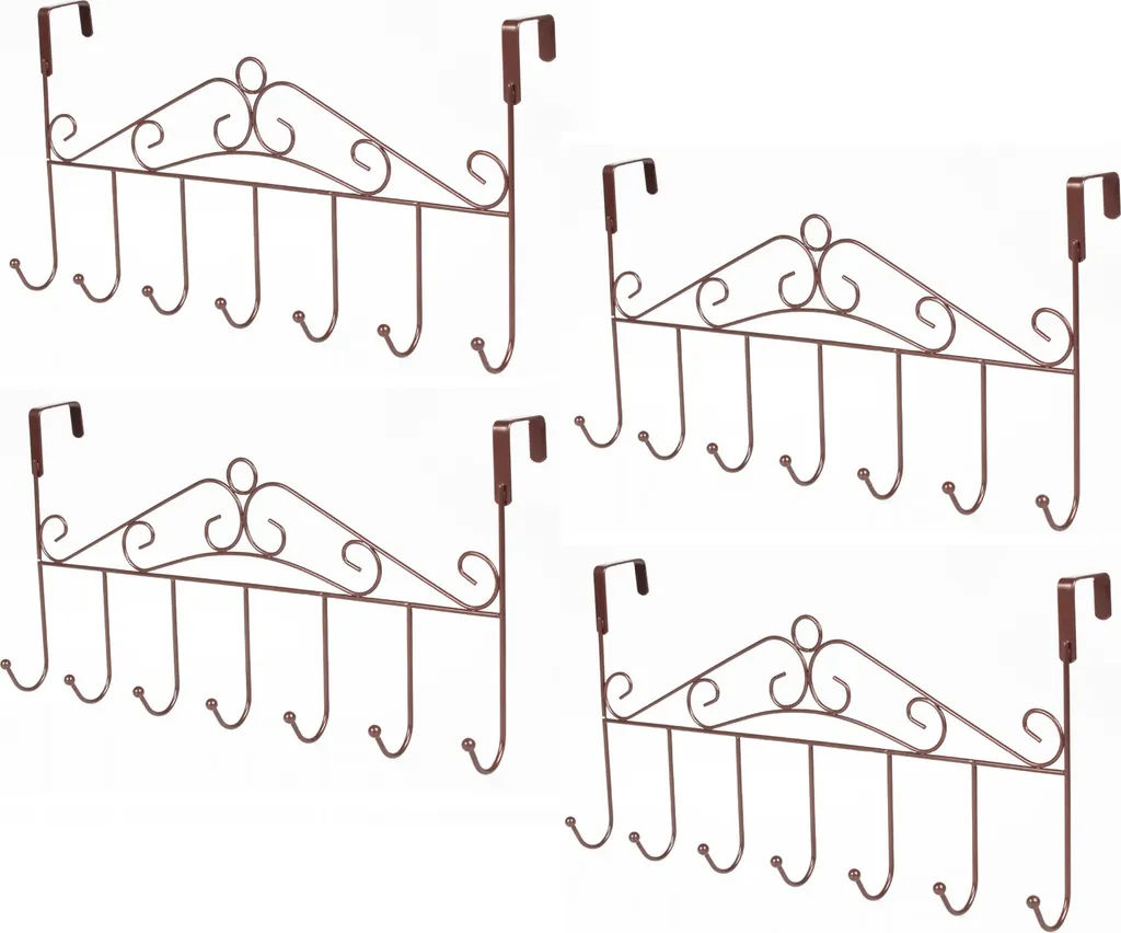 Appendiabiti da Porta 42,5 cm Marrone - Kit 4 Pezzi con 7 Ganci Metallo