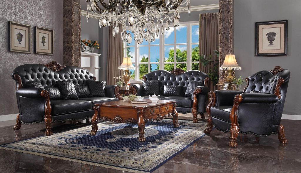 Komplett Set Sofagarnitur 3+1 Sitzer Holz Wohnlandschaft 2tlg Gruppe Geschnitzt