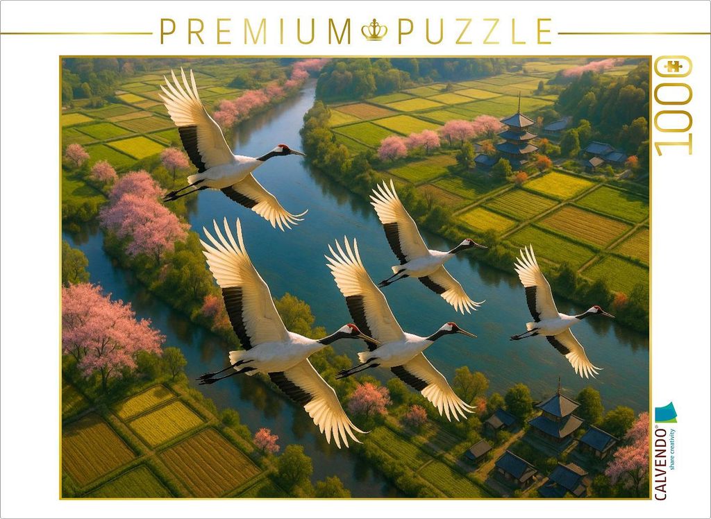 CALVENDO Puzzle Kraniche - Langlebigkeit, Schutz und Würde | 1000 Teile Lege-Größe 64x48cm Foto-Puzzle für glückliche Stunden