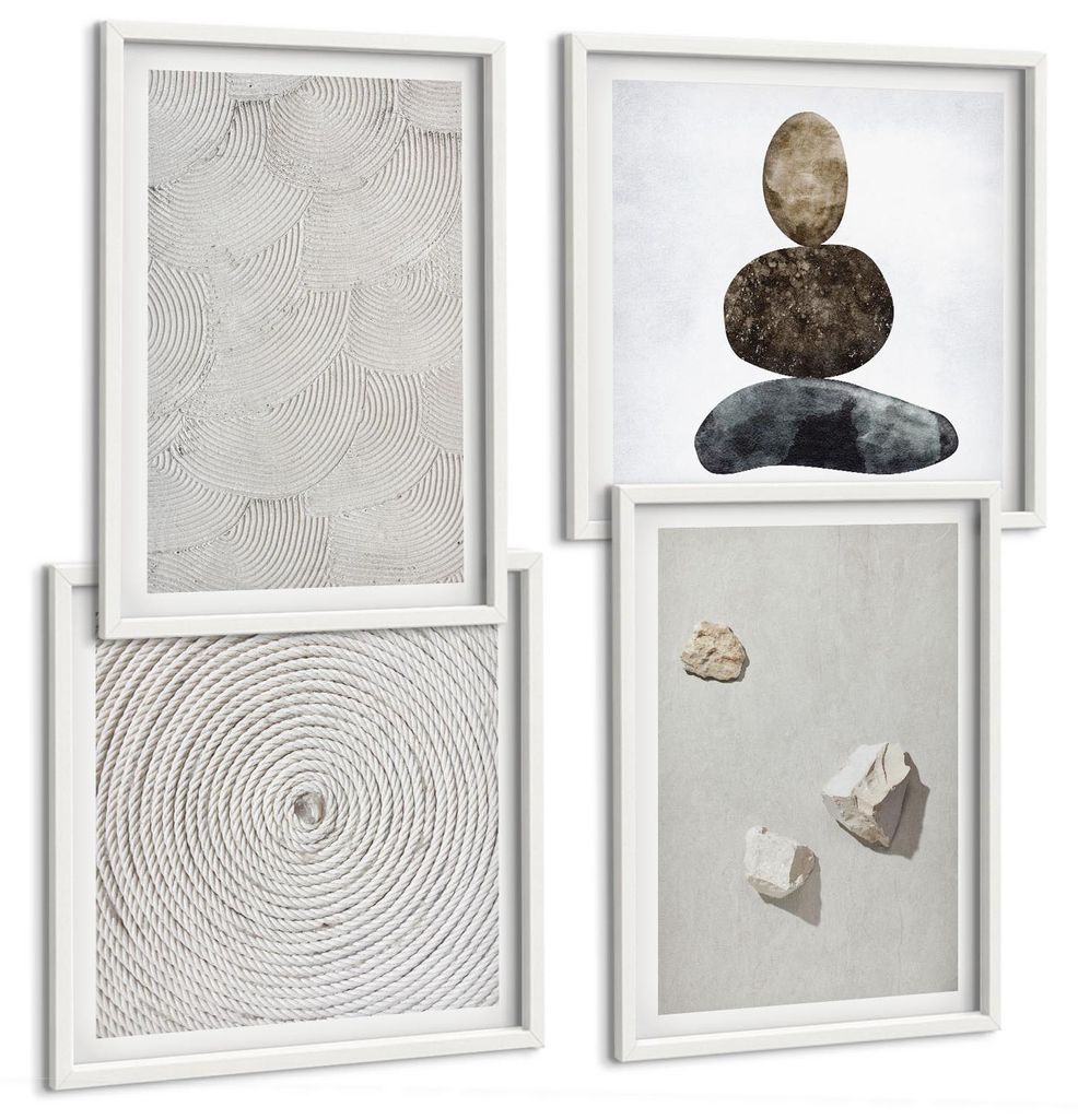 Bilder Set 4-teilig im Goldrahmen Rahmen – Wandbilder 4 Stück – gerahmte Poster für Wohnzimmer, Schlafzimmer und Flur – 50x50 cm - 40x60 cm...