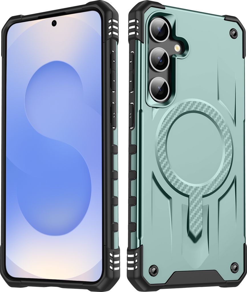 Magnetisch Hülle für Samsung Galaxy S24 / S25, Dual Layer PC TPU Stoßfest Handyhülle Grün