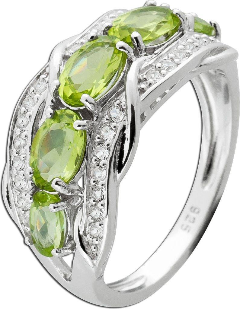 Edelsteinring Silber 925 hellgrüne Peridot weiße Topas Edelsteine 20