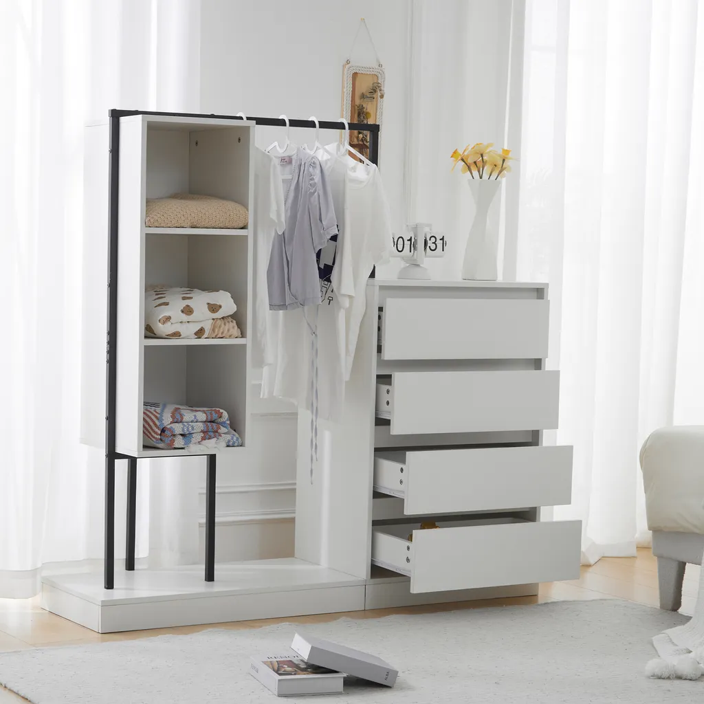Meuble de rangement polyvalent penderie et commode pour chambre blanc - 2