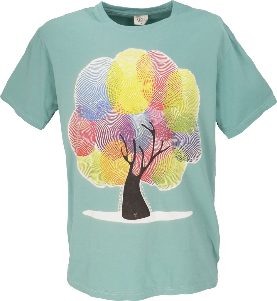 Retro T-Shirt, Tree Save Earth T-Shirt - Finger Print/aqua, Herren, Grün, Baumwolle, Größe: L