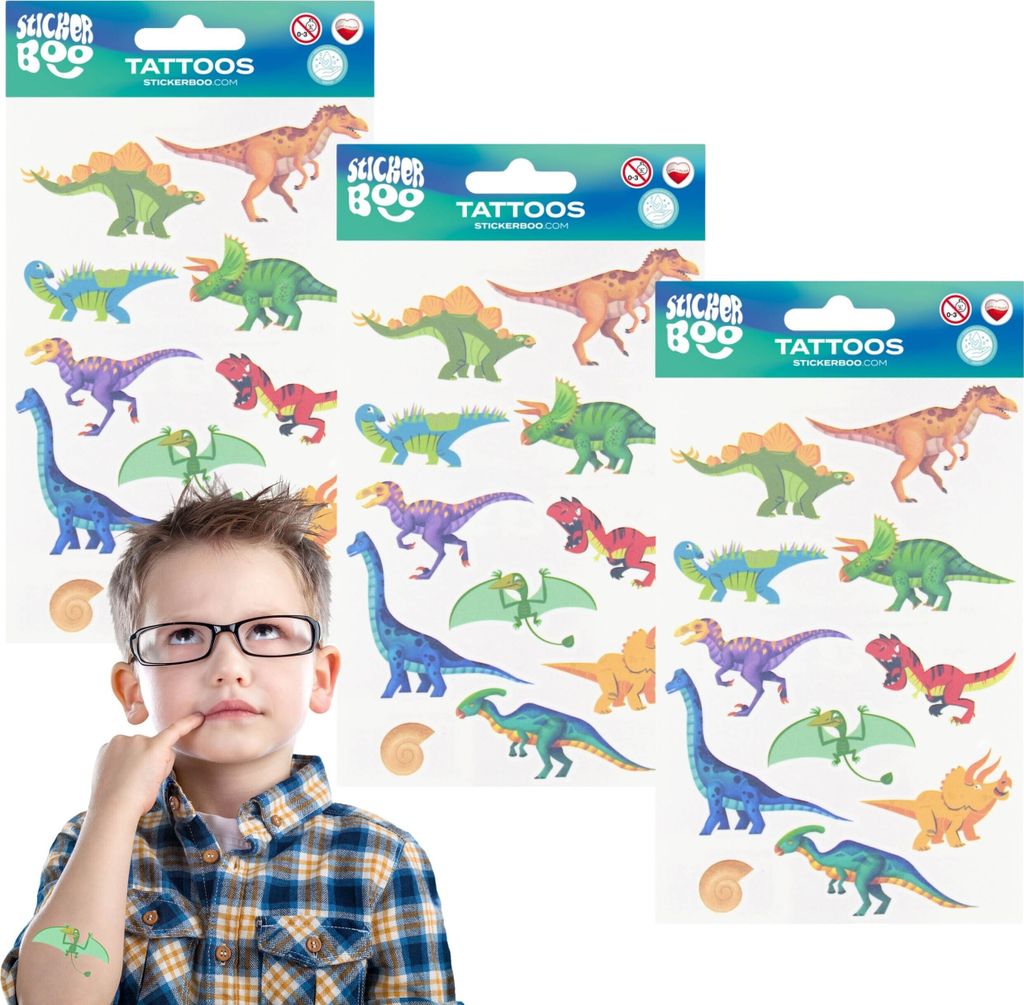 Dinosaurier Kinder-Tattoo-Set, abwaschbare Kinder-Tattoos x3