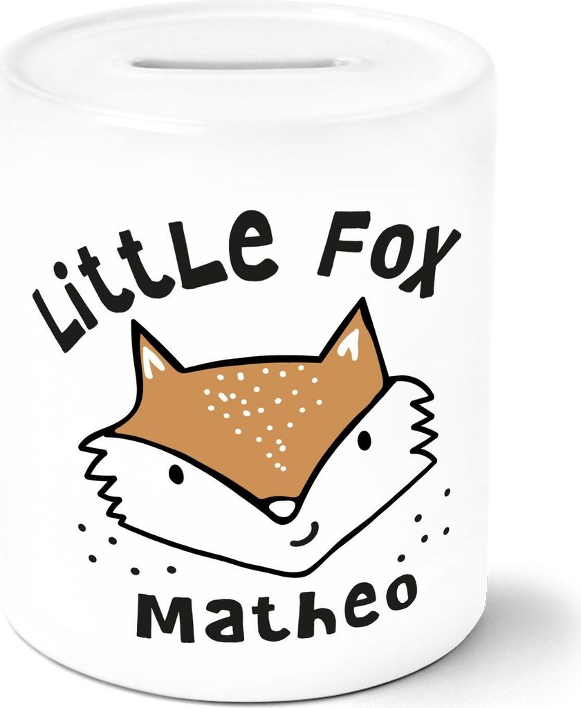 Kinder Spardose mit Namen Tiermotive little Fox Fuchs Pinguin Panda personalisiertes Sparschwein Keramik SpecialMe Fuchs weiß unisize