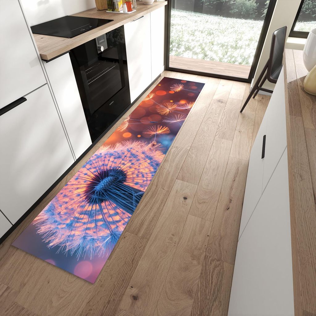 Küchenteppich 60x270cm rutschfest & abwischbar PVC Läufer - Pusteblumenglühen