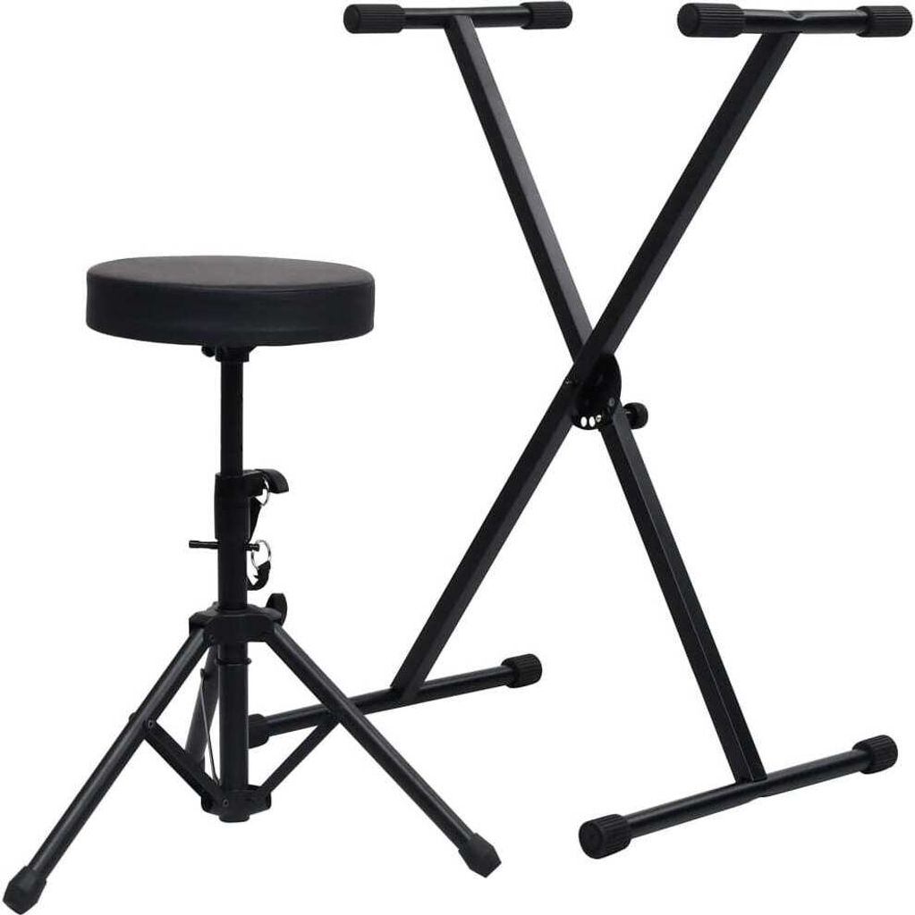 vidaXL Set di supporto per tastiera e sgabello nero Immagine del prodotto 