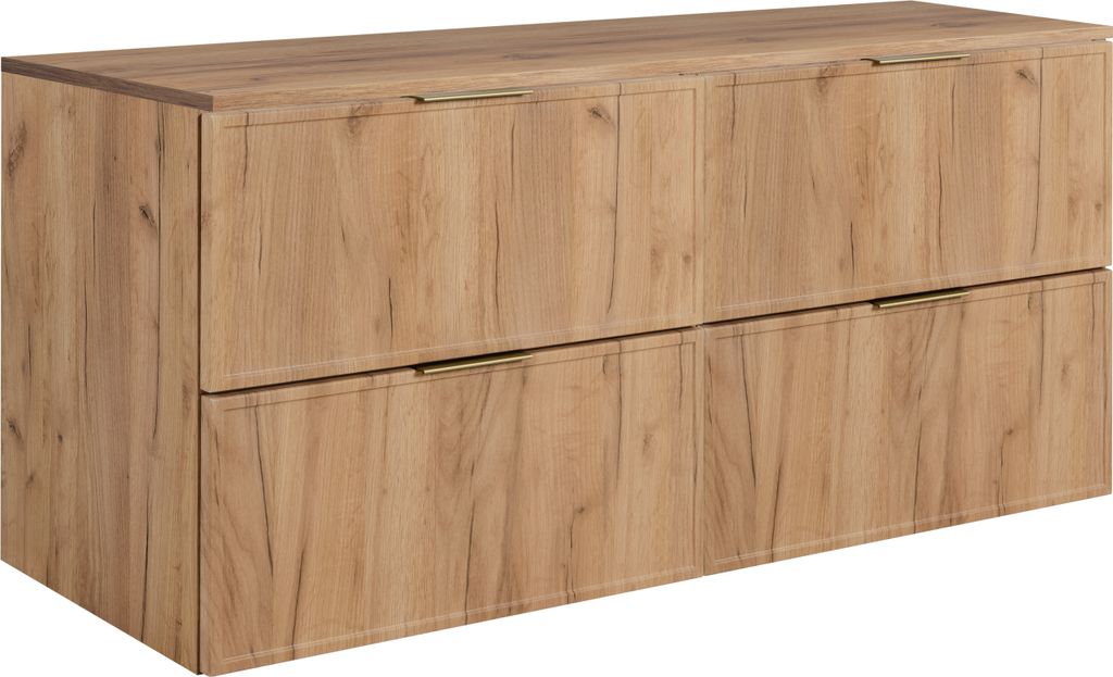 Badezimmerschrank, Craft-Eiche, Goldene Griffe, 160 (2 x 80) x 46 x 57 cm