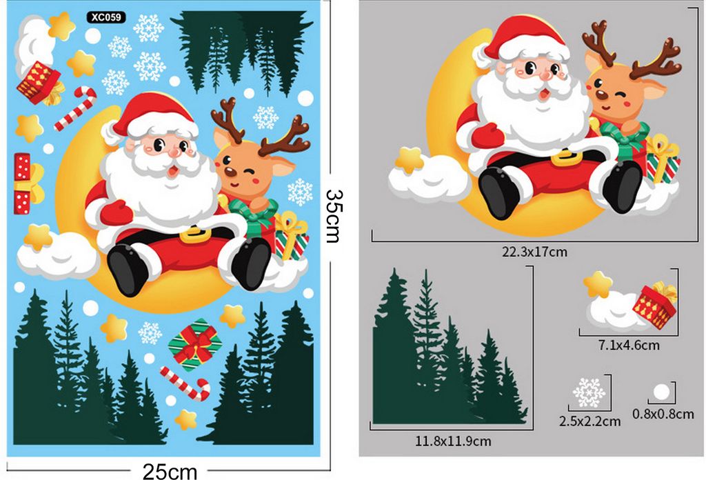 Festliche Weihnachts-Fensteraufkleber, reich an Weihnachtselementen, schaffen Atmosphäre, niedliche Fensteraufkleber für den Winterurlaub