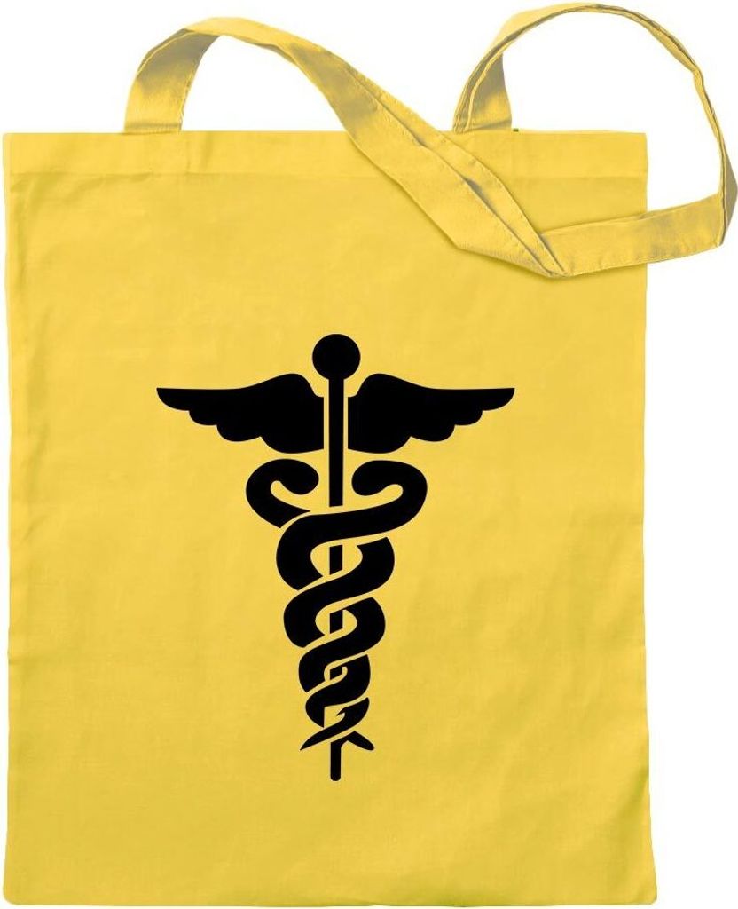 Kiwistar - Baumwolltasche - gelb - Äskulapstab - Ärztesymbol - Tragetasche Stoffbeutel Umhängetasche langer Henkel